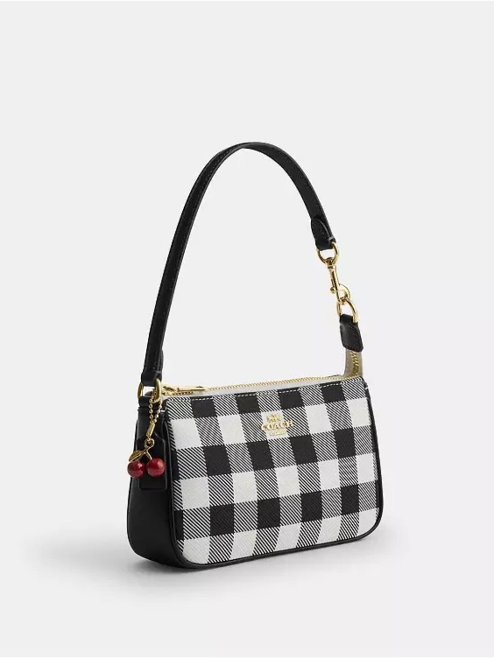 New Coach Black and White Gingham Nolita 19 Bag with Cherry Charm - Picture 7 of 10